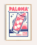 Paloma Cocktail Print with Pink and Blue colors, perfect for kitchen wall art