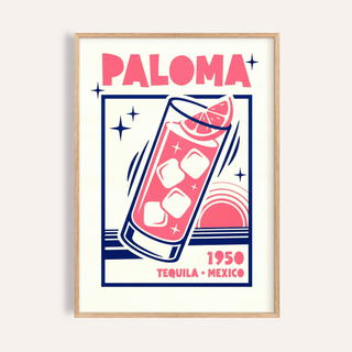 Paloma Cocktail Print with Pink and Blue colors, perfect for kitchen wall art