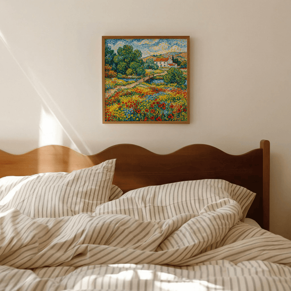 Vibrant Landscape Art red and green art print for office decor