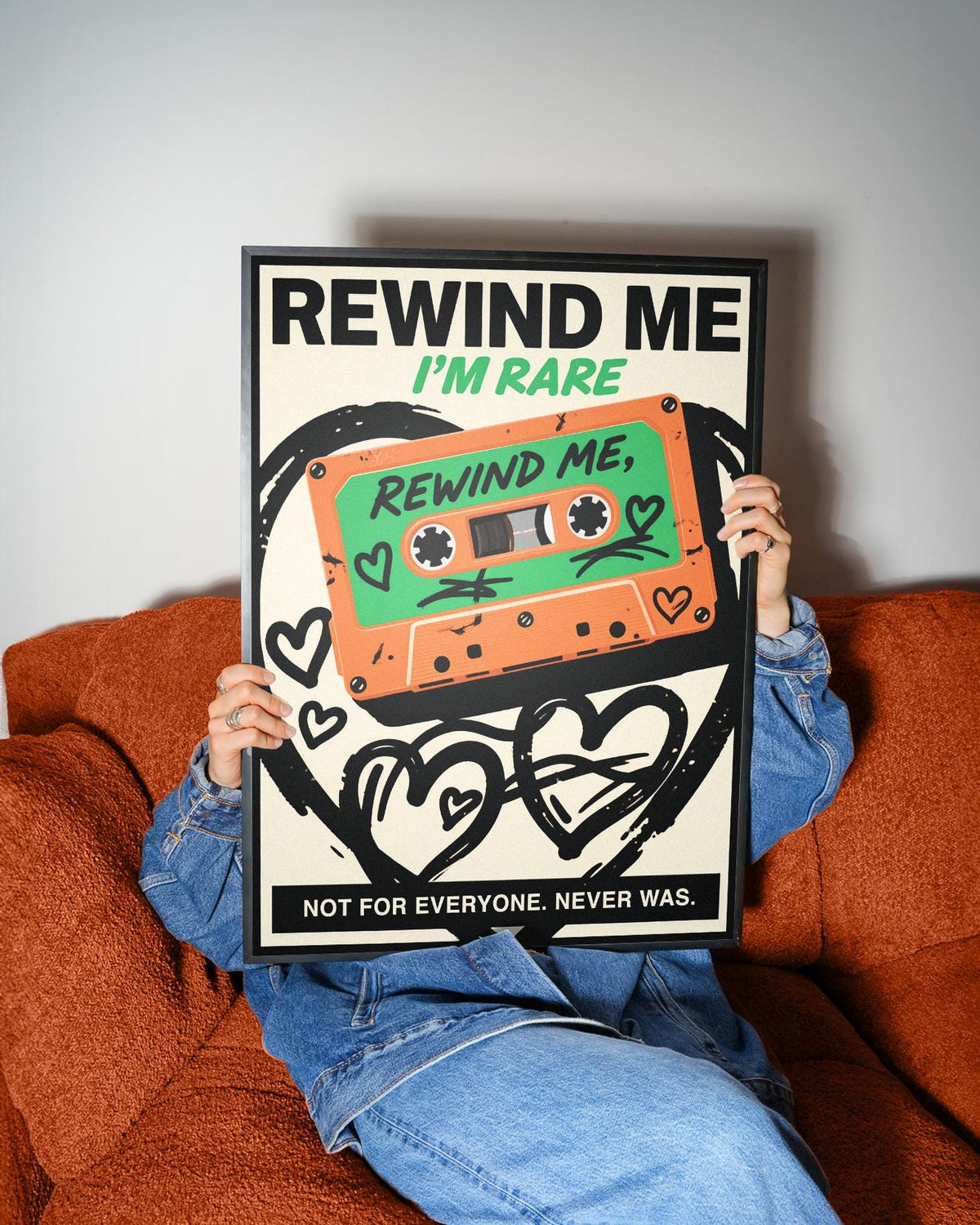 Retro cassette wall art with hearts and flirty mixtape vibe.