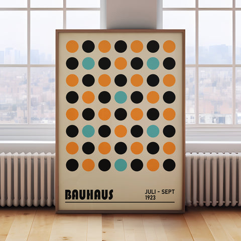 Vintage geometric wall art poster with retro dot design
