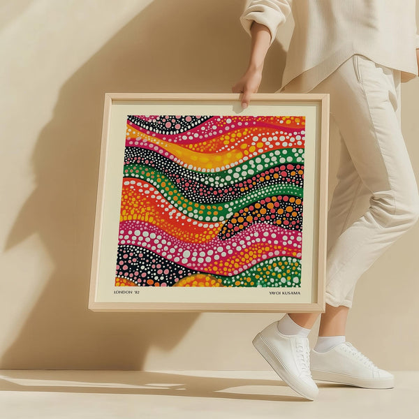 Square abstract art colorful design in pink, green, and orange tones