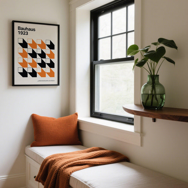 Bauhaus-style artwork for office with sharp lines and shadowed forms.