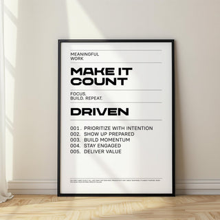 Inspiration Quotes Wall Art in bold black and white with “Make It Count” typography.