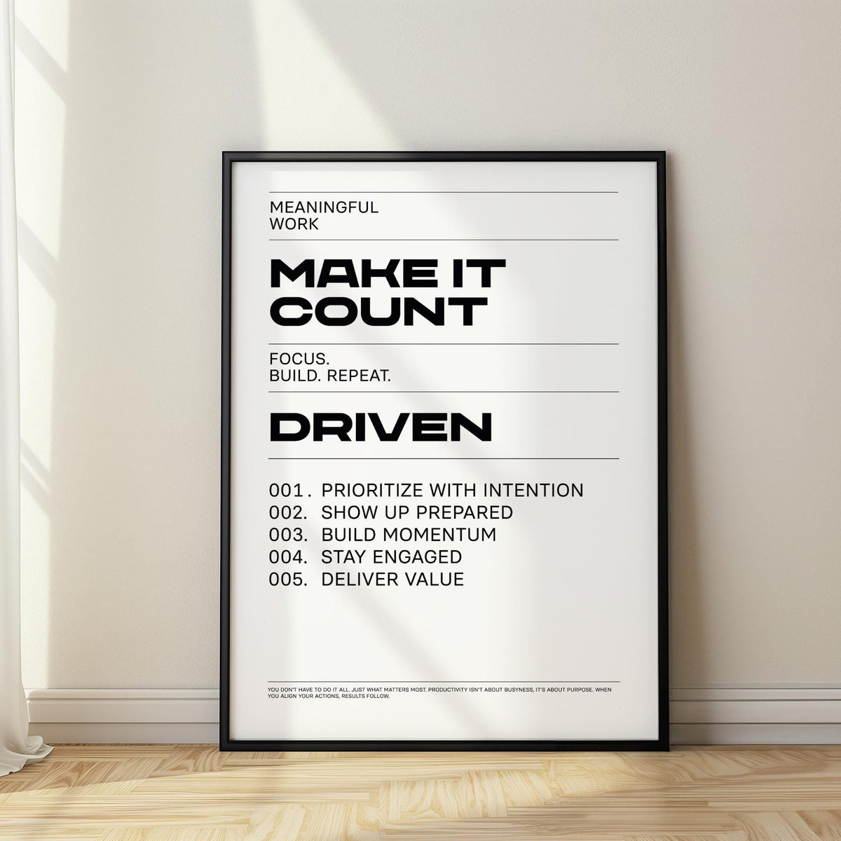 Inspiration Quotes Wall Art in bold black and white with “Make It Count” typography.