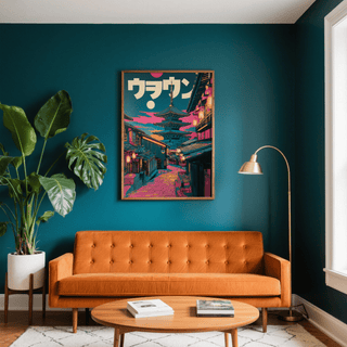 Japanese Street Art Print Pink and Blue for office wall art