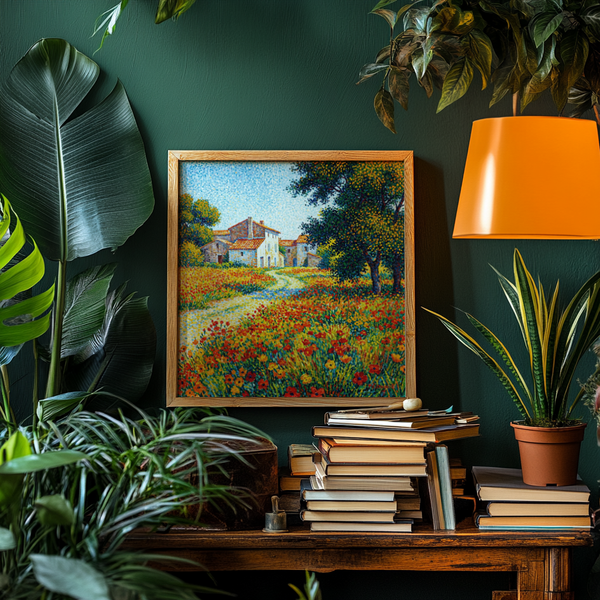 Flower Field Art Print with green accents for cozy dining room display