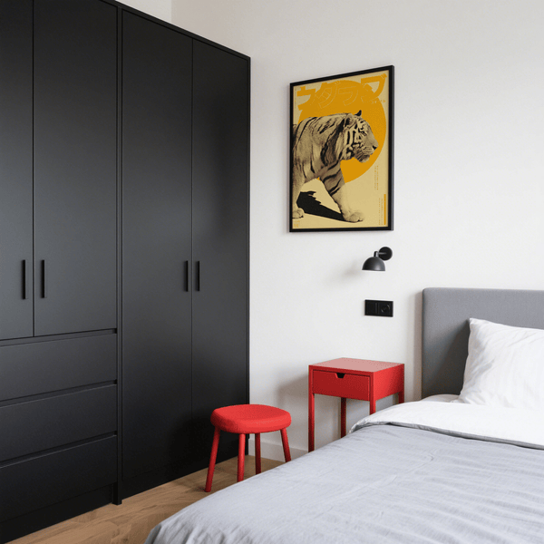 Modern Tiger Art Print with yellow and beige, living room style