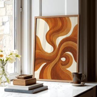Wall Art with Burnt Orange, flowing lines, orange and brown, bedroom decor