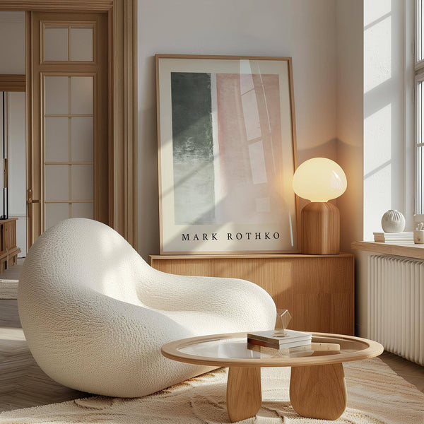 Minimalist home styled with pink and green art wall painting