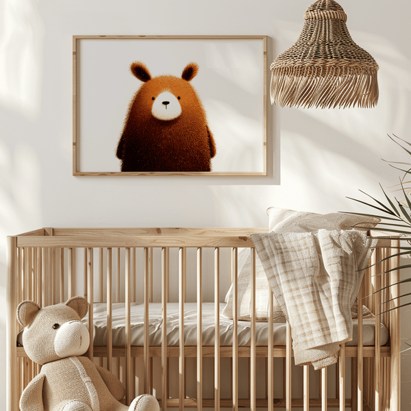 Cute Bear Print art print in Brown for nursery room wall art