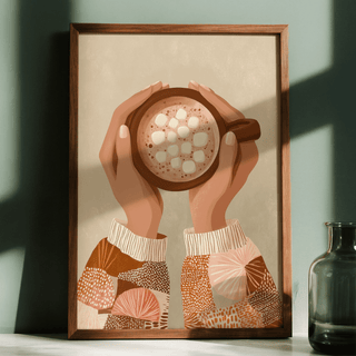 Minimalist Cute Coffee Art Print with beige and pink for entryway
