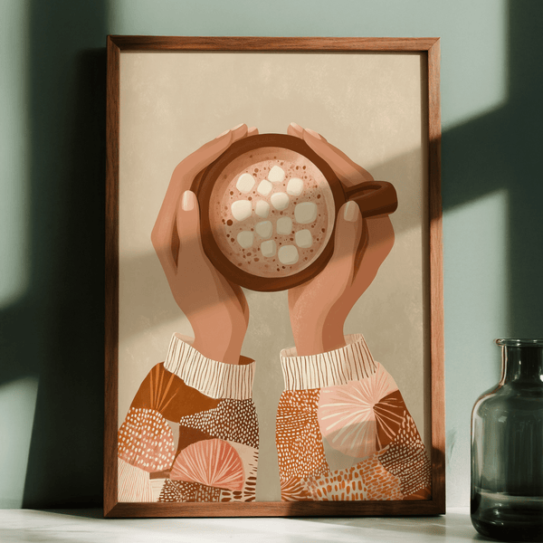 Minimalist Cute Coffee Art Print with beige and pink for entryway