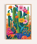 Cactus Floral Wall Art green yellow pink living room poster