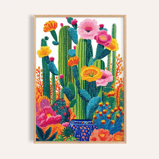 Cactus Floral Wall Art green yellow pink living room poster