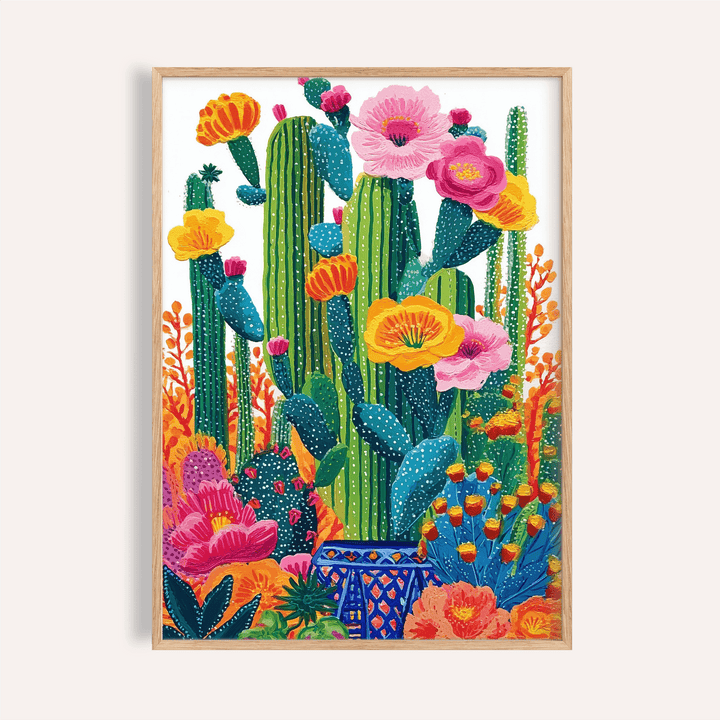 Cactus Floral Wall Art green yellow pink living room poster