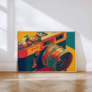 Bold Vintage Camera Wall Art featuring Yellow and Red for studio poster