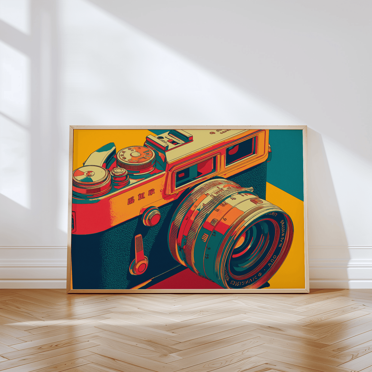 Bold Vintage Camera Wall Art featuring Yellow and Red for studio poster