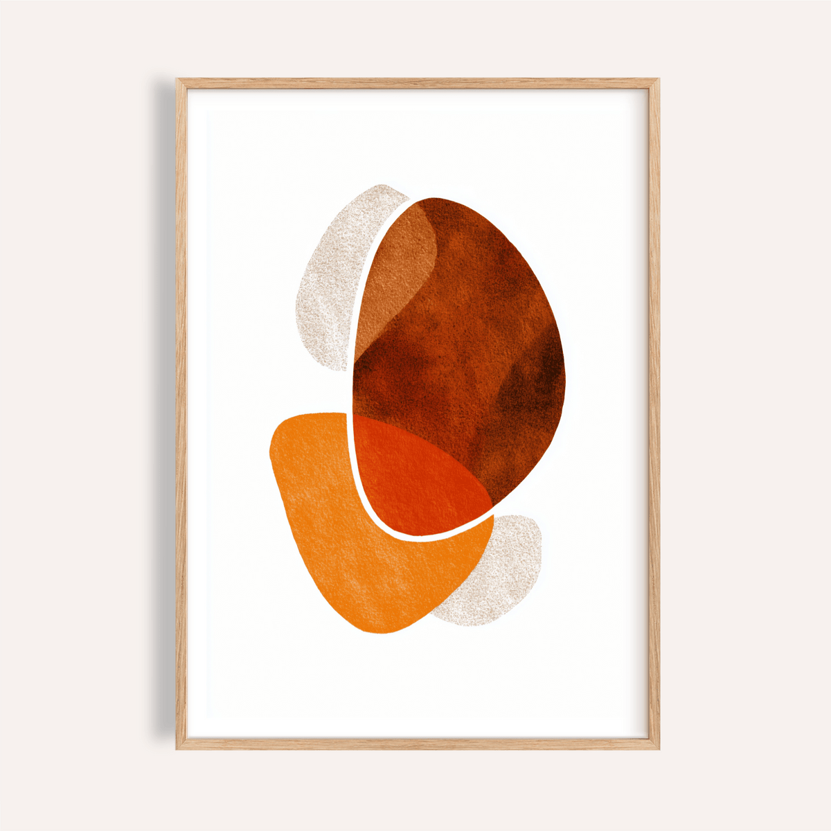 Layered organic shapes abstract wall art print with textured ovals