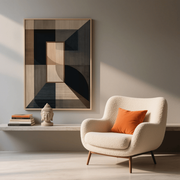 Contemporary Wabisabi Art Print, brown and gray color palette for dining room wall