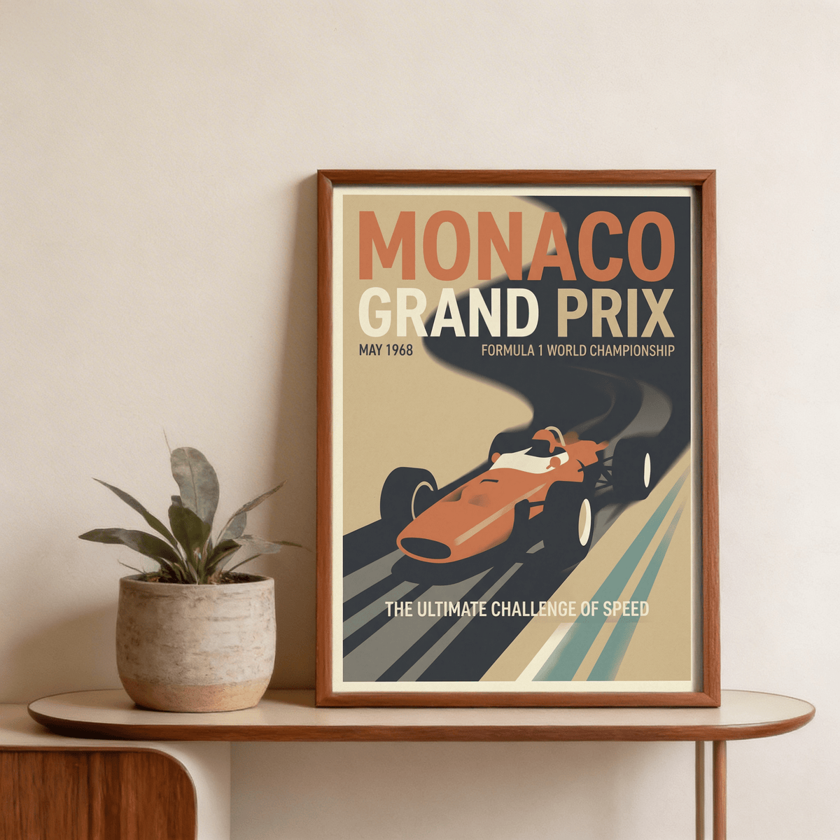 Vintage Formula 1 Poster wall art focusing on angled green racetrack bands