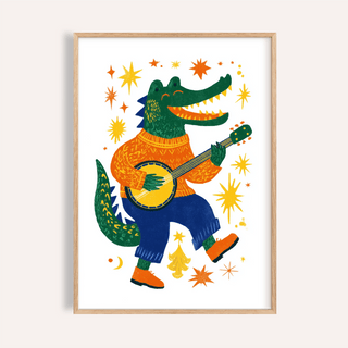 Funny Crocodile Art Print in Multicolored for kids room wall art