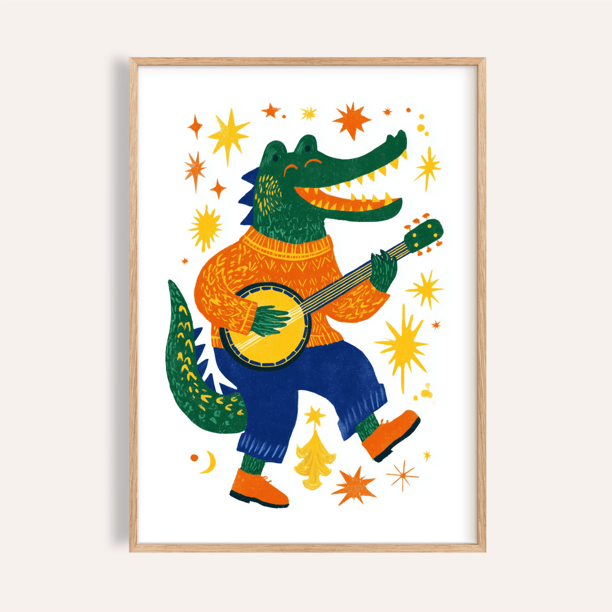 Funny Crocodile Art Print in Multicolored for kids room wall art