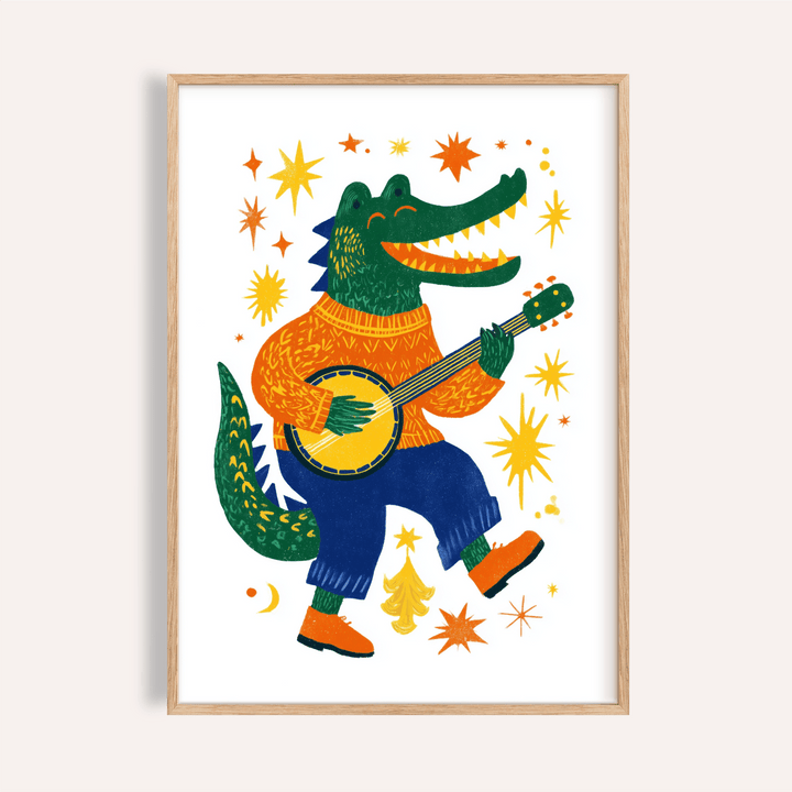 Funny Crocodile Art Print in Multicolored for kids room wall art