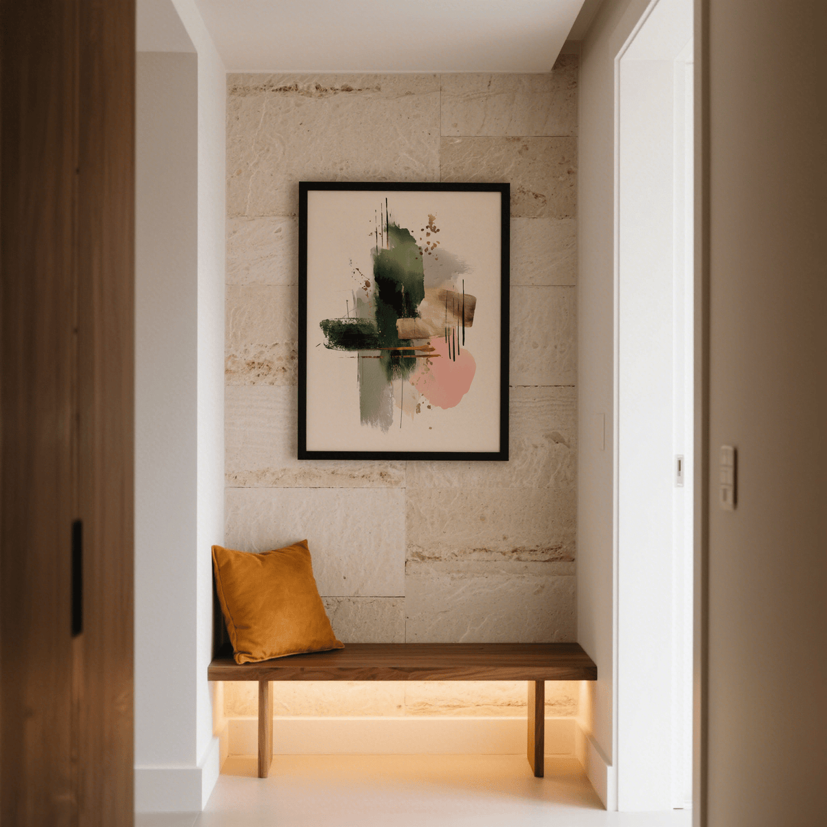 Contemporary Art Poster with Pink hues and Gold highlights for studio wall art