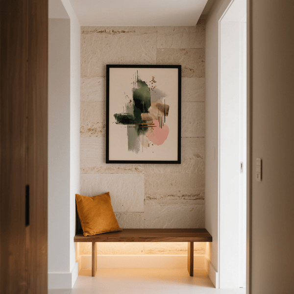 Contemporary Art Poster with Pink hues and Gold highlights for studio wall art