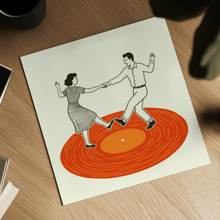 Vintage Dance Art Print showcasing orange colors for bedroom wall art print