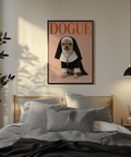 Chihuahua Nun Costume Art poster for playful bedroom in Pink and Red