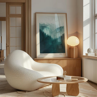 Abstract landscape in blue hues featured in mountain wall art.