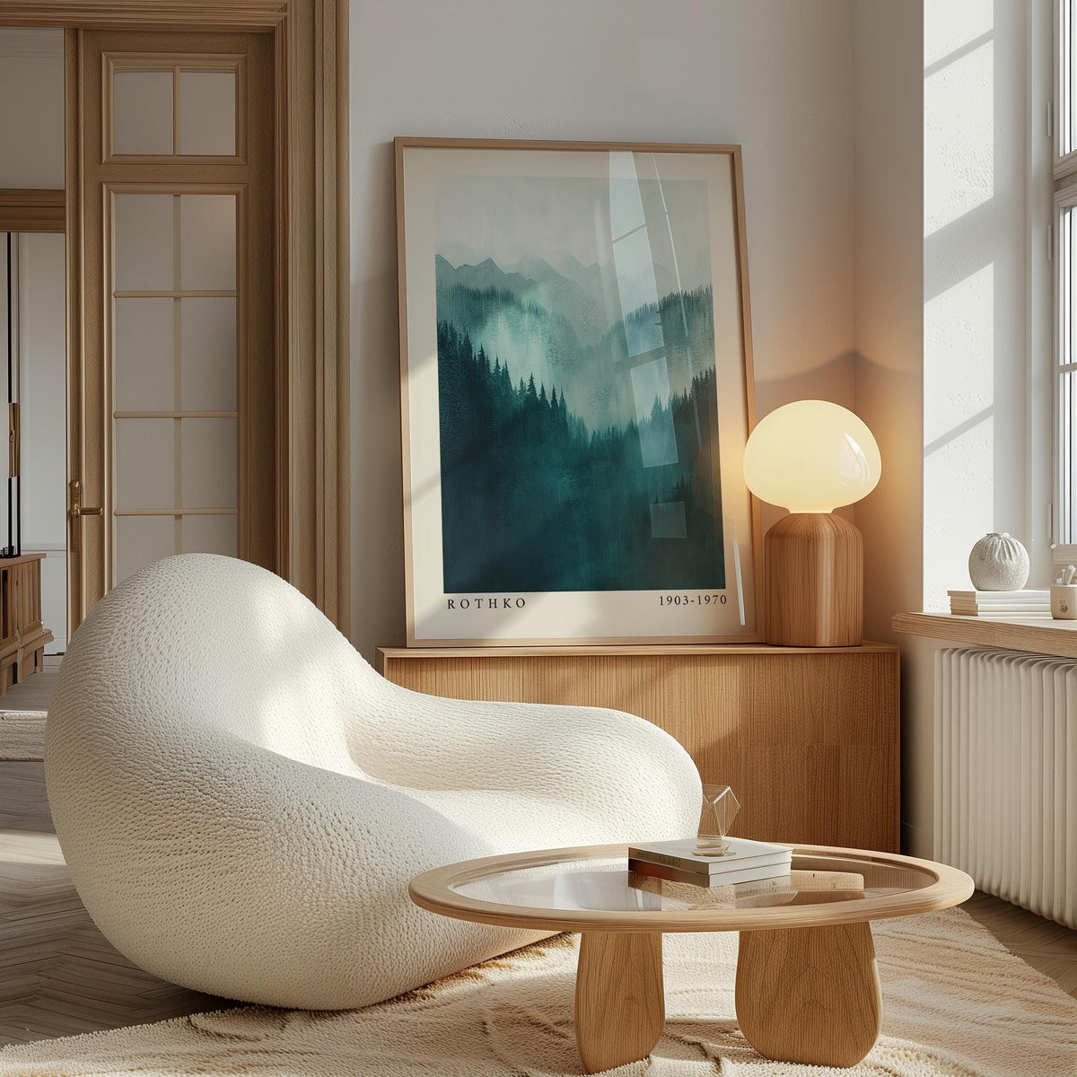Abstract landscape in blue hues featured in mountain wall art.