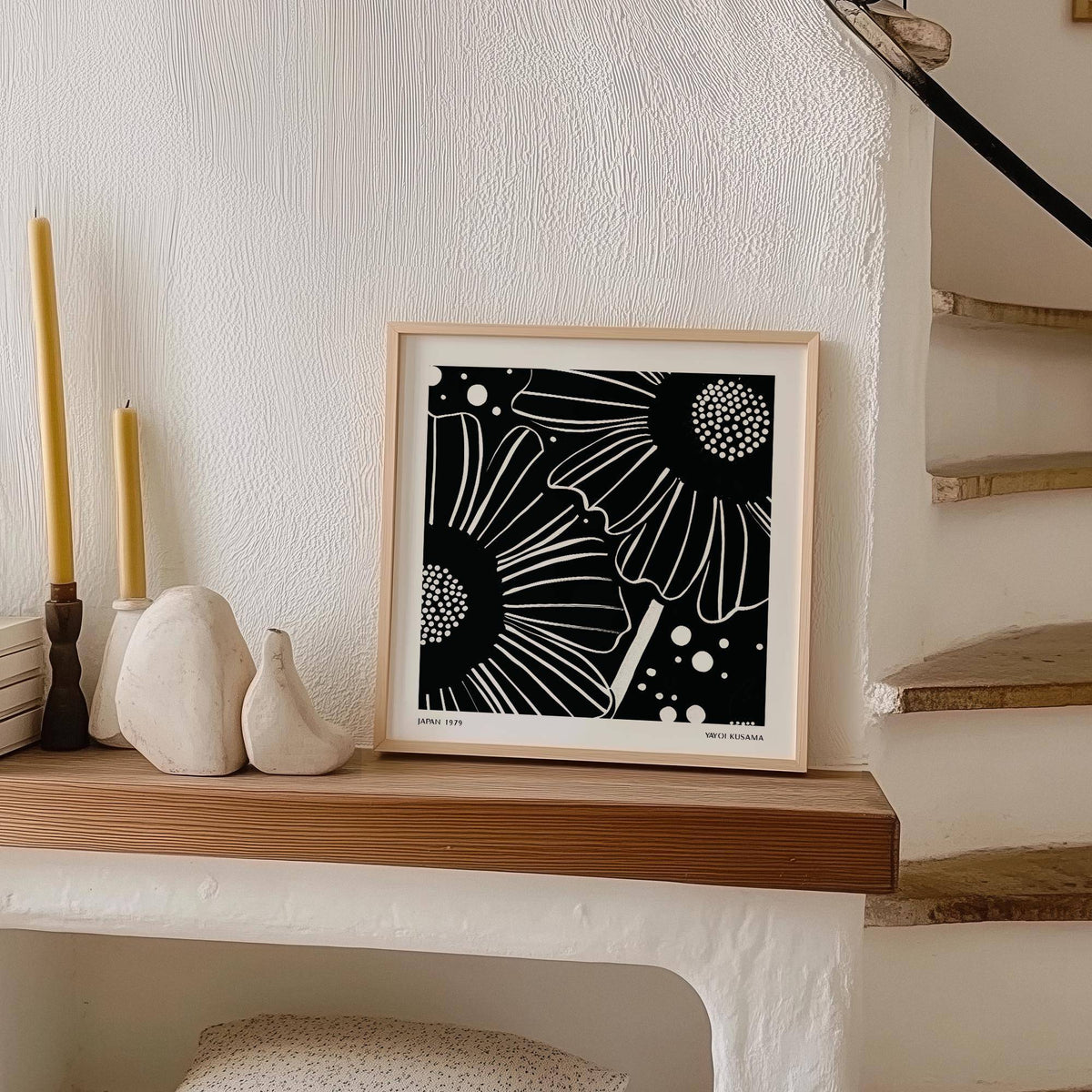 High-contrast floral design in premium black white floral art piece