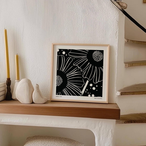 High-contrast floral design in premium black white floral art piece