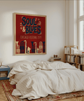 Soul Blues Festival Art poster in Red, Blue, Beige for hallway decor