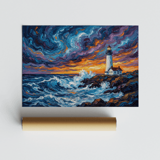 Ocean Landscape Print of seascape with Multicolored accents for guest room poster