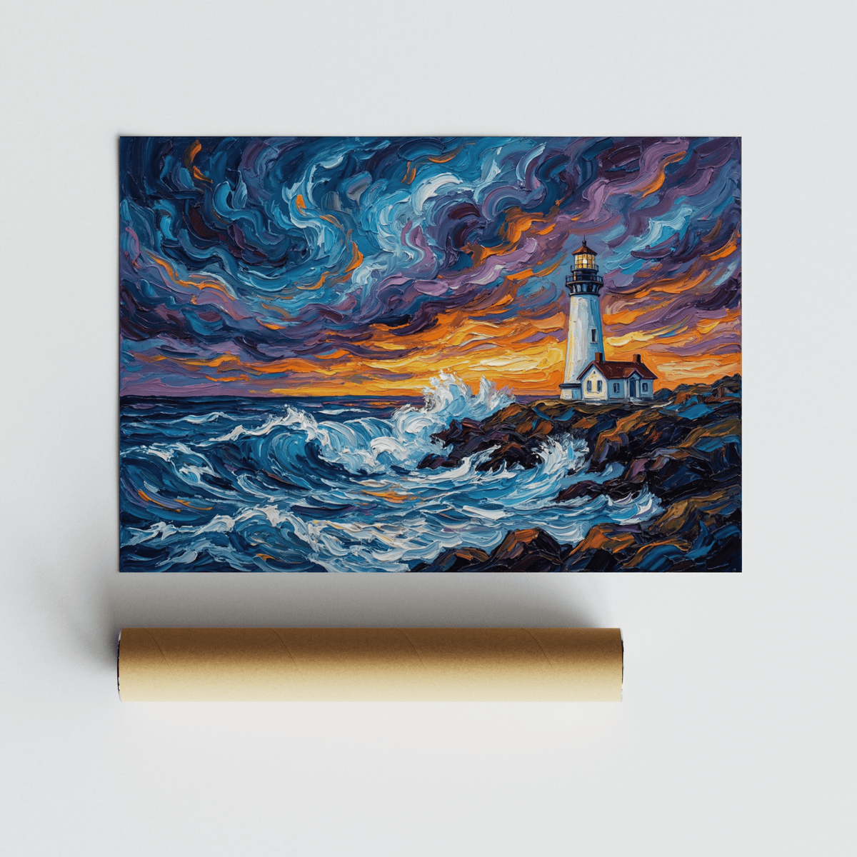 Ocean Landscape Print of seascape with Multicolored accents for guest room poster