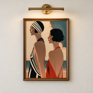 Close-up poster print detail of striped swim cap and side-profile face in vintage fashion wall art