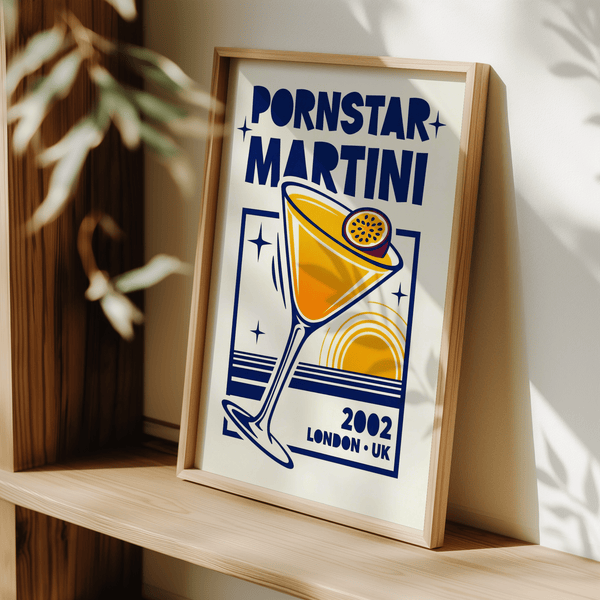Pornstar Martini Poster decor for dining room, Orange and Blue art print