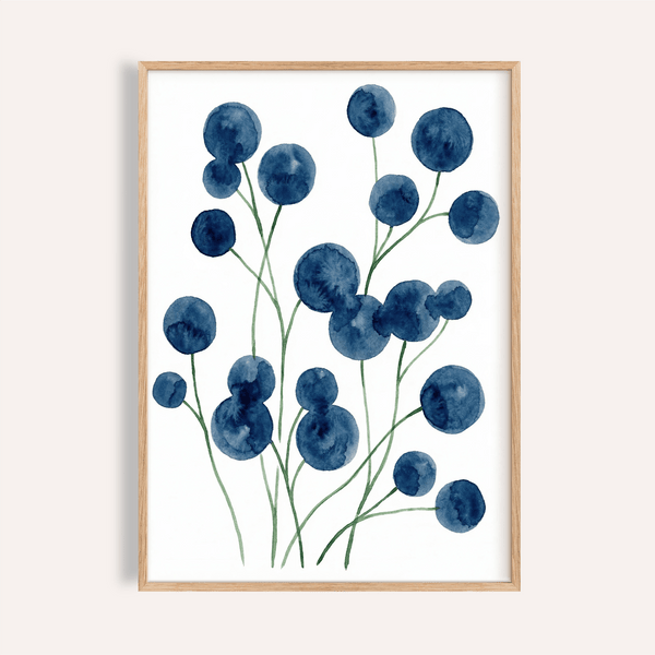 Watercolor Flower Wall Art in blue and white for bedroom as a print