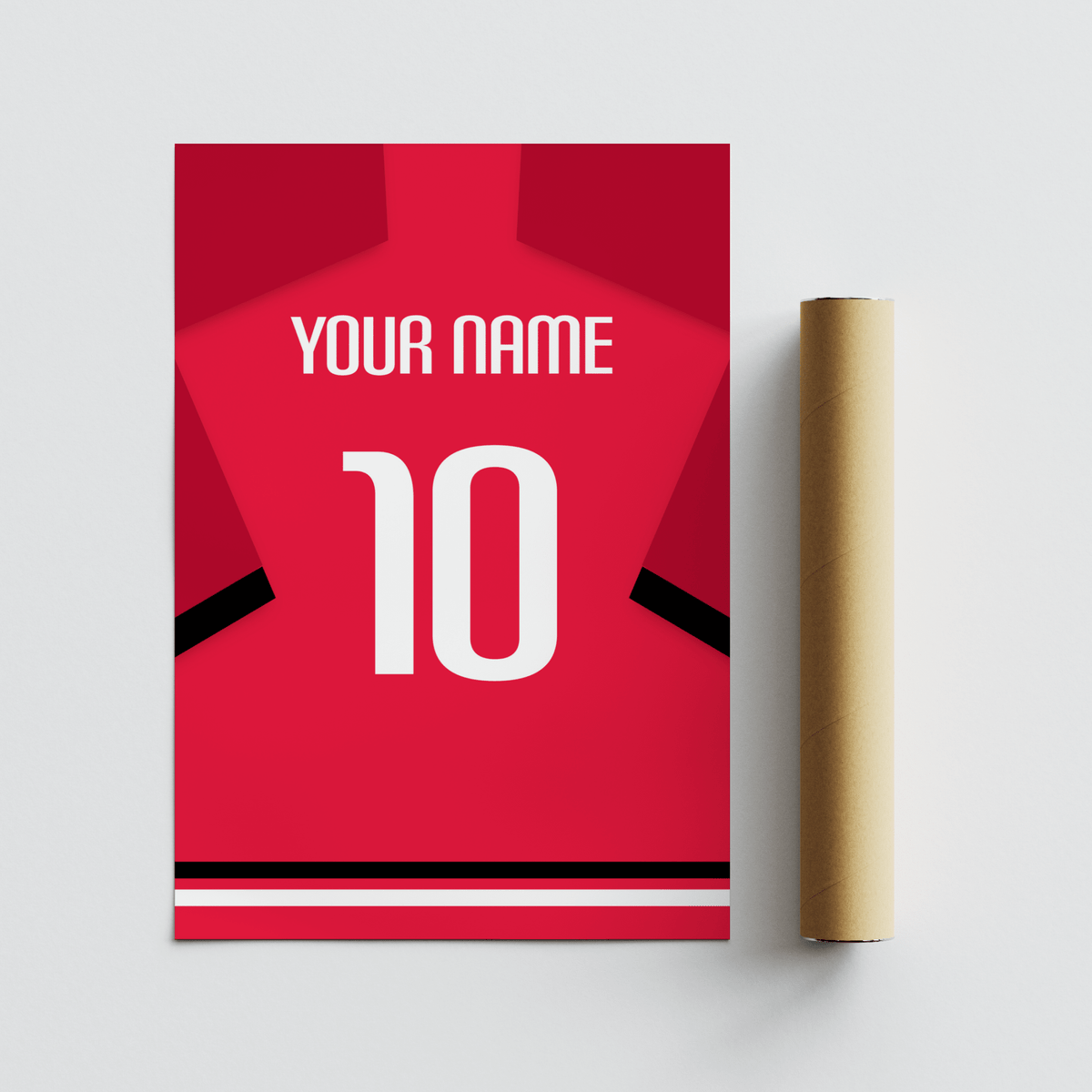 Minimal South Korea Football Shirt Poster illustrating red kit back and striped hem