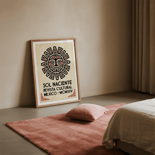 Symmetrical sun emblem poster print with spiral details
