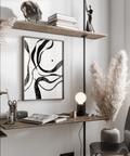 Contemporary Black and White Art poster with Black, White lines for hallway décor