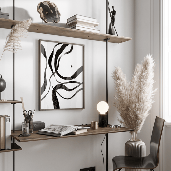 Contemporary Black and White Art poster with Black, White lines for hallway décor