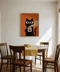Cat Coffee Mug Print in Orange and Black for bedroom wall art