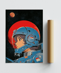 Space Girl Art Print vibrant red blue for hallway decorative wall art