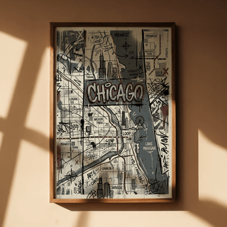 Chicago Street Art graphic displaying compass arrows and X marks across the grid