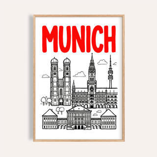 Munich City Poster front display with red header and black skyline lines